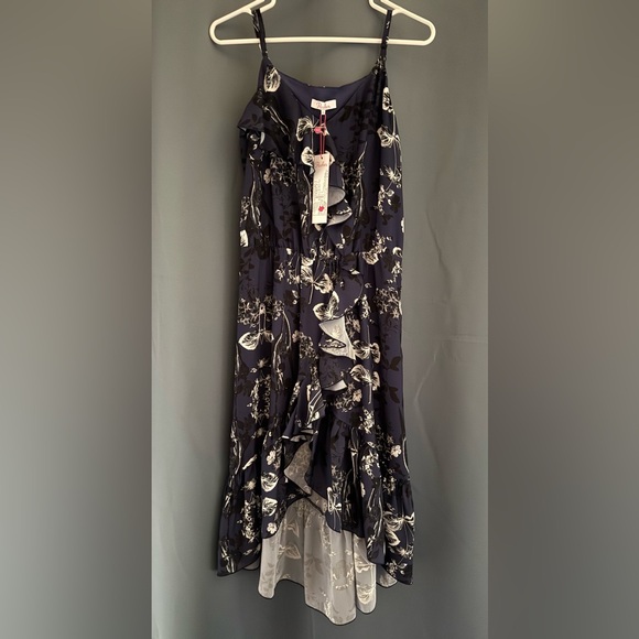 Parker Navy Paradise Floral Ruffle Midi Dress | NWT | Size M - Picture 3 of 6